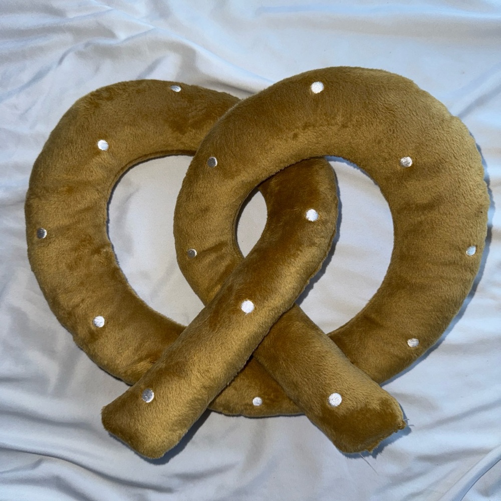 Plush Pretzel Pillow with Polka Dots